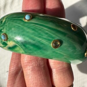 Green and Gold Malachite Bracelet plastic ONE STONE MISSING